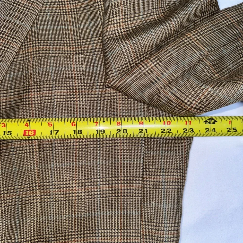 Lauren Ralph Lauren Mens 44L Silk Wool Glen Plaid Blazer Sport Coat Brown Tan